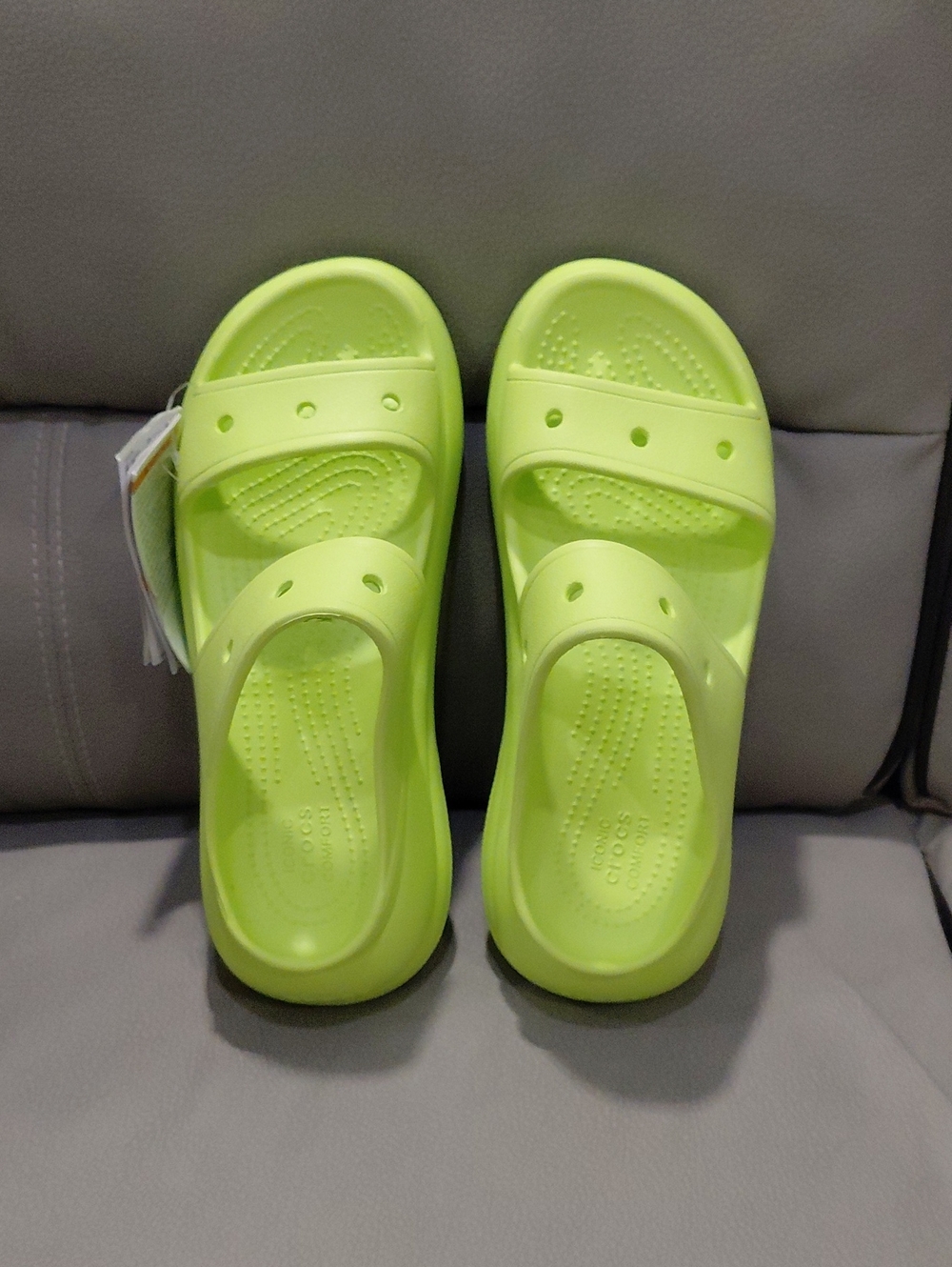 CROCS Neon Lime Dual-Strap Slide Sandals